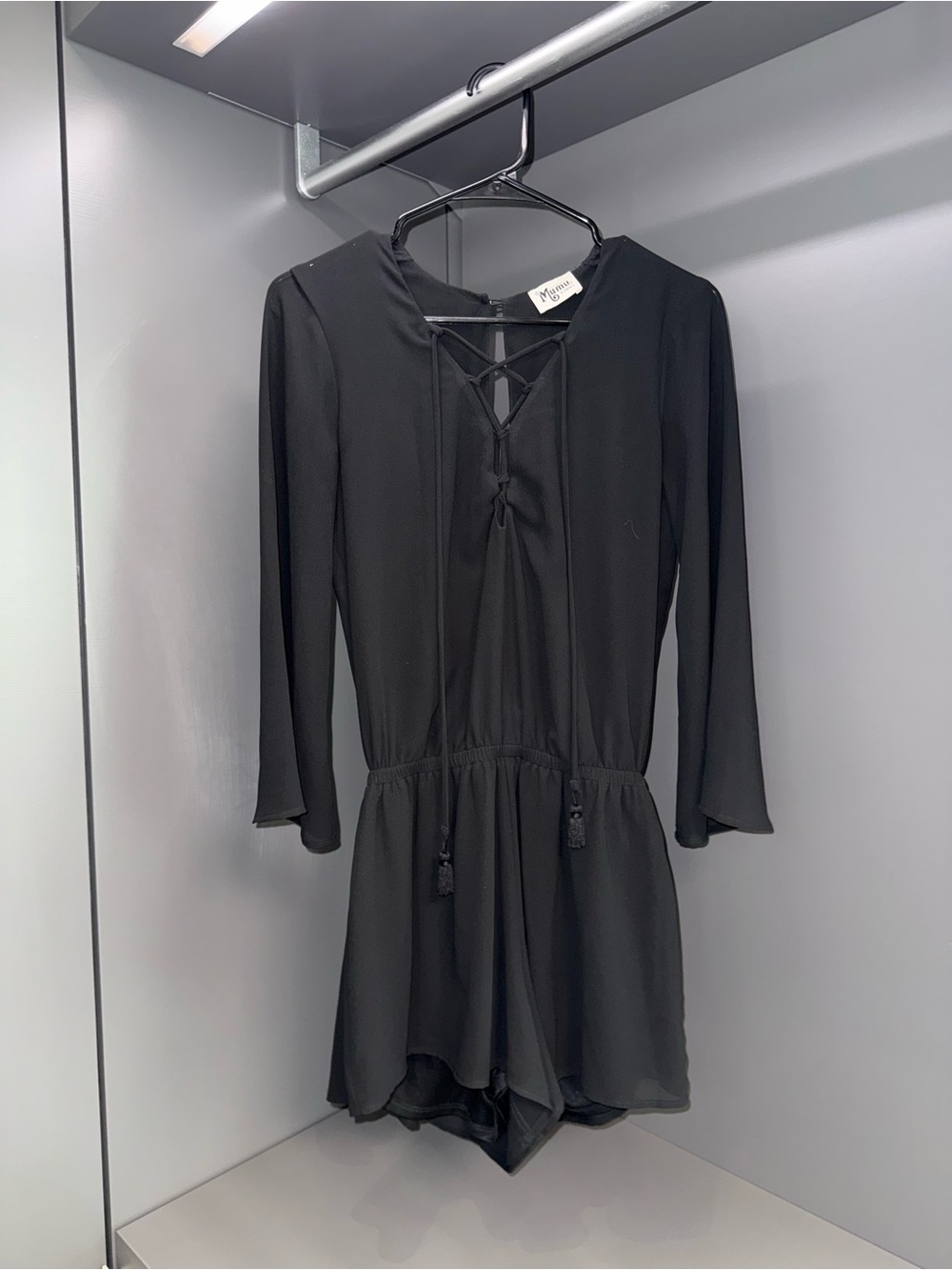 Show Me Your MuMu Black Long Sleeve Lace-Up Romper